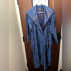 Vintage Abstract Patterned Blue Women's Coat, Size 10 by Portrait